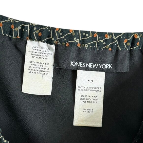 Vintage Silk Geometric Print Slip Midi Skirt Black Size 12 Y2K Whimsygoth - Picture 4 of 5